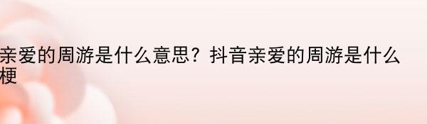 亲爱的周游是什么意思? 抖音亲爱的周游是什么梗
