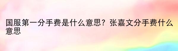 国服第一分手费是什么意思？张嘉文分手费什么意思
