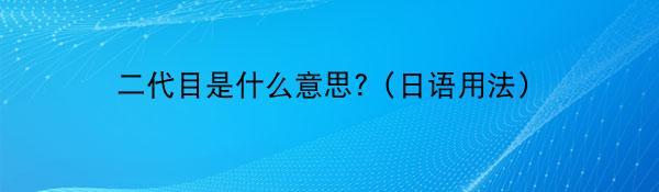 二代目是什么意思?（日语用法）