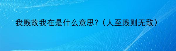 我贱故我在是什么意思?(人至贱则无敌)