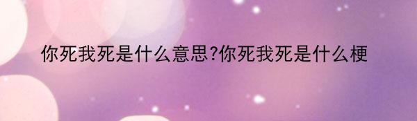 你死我死是什么意思?你死我死是什么梗