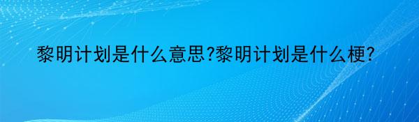 黎明计划是什么意思?黎明计划是什么梗？