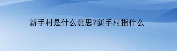 新手村是什么意思?新手村指什么
