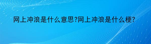 网上冲浪是什么意思?网上冲浪是什么梗?