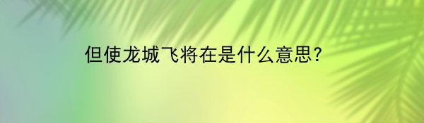 但使龙城飞将在是什么意思? 