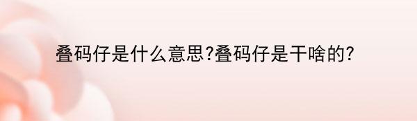 叠码仔是什么意思?叠码仔是干啥的？