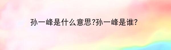 孙一峰是什么意思?孙一峰是谁?