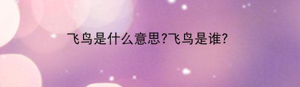 飞鸟是什么意思?飞鸟是谁?