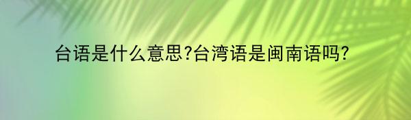 台语是什么意思?台湾语是闽南语吗？
