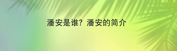 潘安是谁？潘安的简介