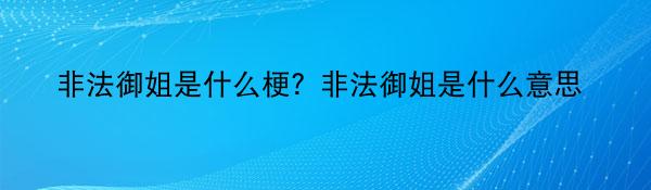 非法御姐是什么梗？非法御姐是什么意思