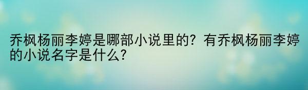 乔枫杨丽李婷是哪部小说里的？有乔枫杨丽李婷的小说名字是什么？